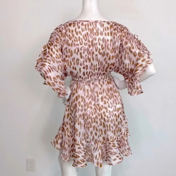 Venus Brown Metallic Cheetah Print V-Neck 3/4 Sleeves Kimono Coverup Top Size XS - Picture 9 of 13